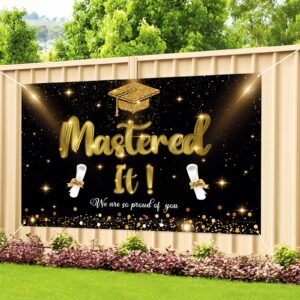 labakita mastered it backdrop banner, masters graduation decorations, masters degree graduation banner, graduation decorations 2024, graduation party indoor/outdoor decorations（black and gold）