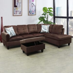 emkk sectional sofa couches for living room, upholstered 4 seat l-shaped sofa&couch with flannel fabric and chaises for apartment, office