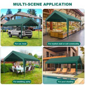 Raxmolo 10x20FT Heavy Duty Carport, Portable Car Canopy Garage Boat Shelter Party Tent, UV Resistant Waterproof Carport Canopy with Four Wind-Resistant Ropes, Green