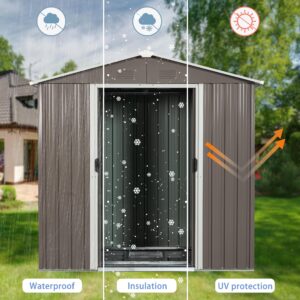 Favfurish Outdoor Sheds 8 x 4 FT & Outdoor Storage Clearance,Heavy Duty Utility Tool House with Punched Vents,Sliding Doors & Padlock,Waterproof Garden Shed for for Backyard Lawn Patio,Grey