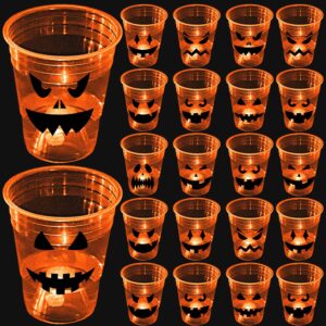 mishunyus 40 pcs halloween glow pumpkin party cups for adults kids, 16 oz orange plastic cups reusable party cups for halloween party night,daytime supplies decorations