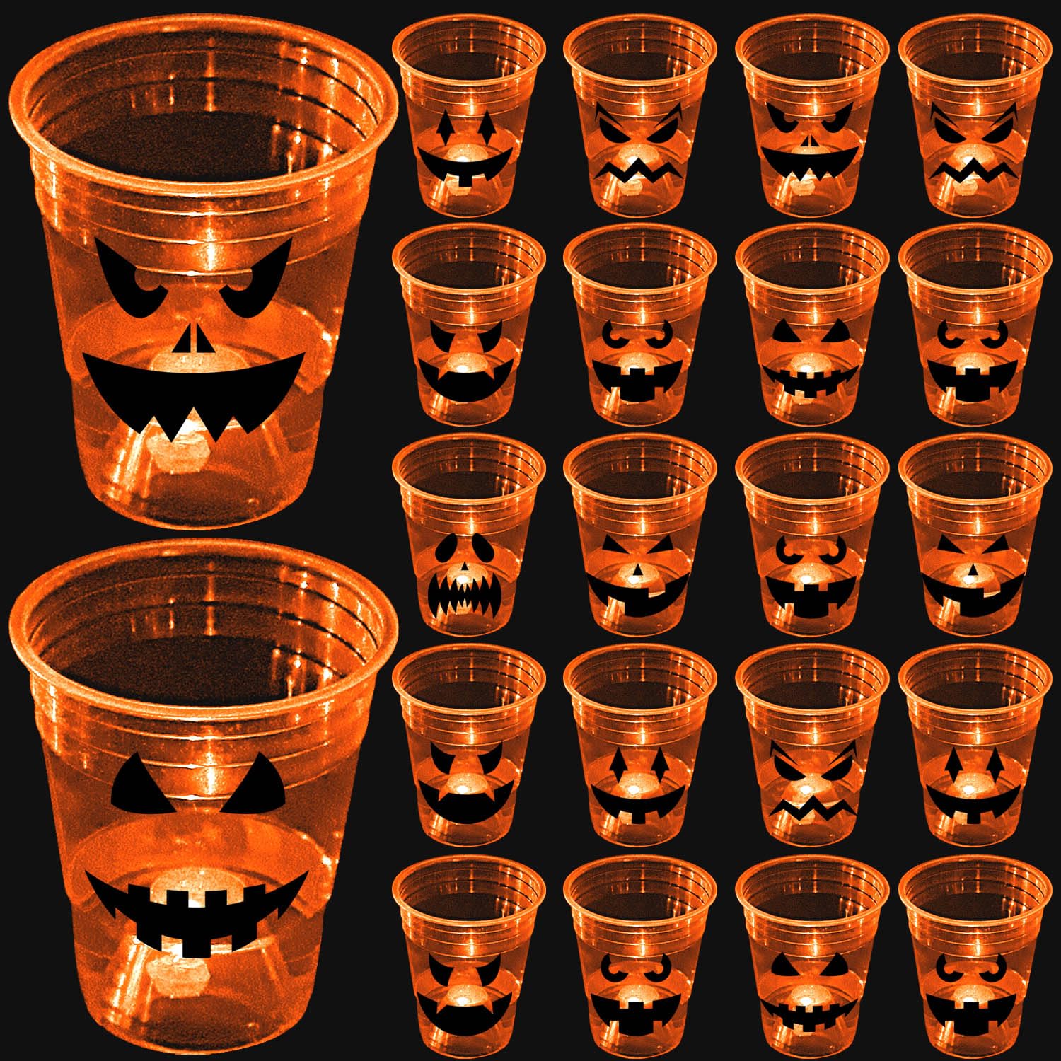 mishunyus 40 Pcs Halloween Glow Pumpkin Party Cups for Adults Kids, 16 oz Orange Plastic Cups Reusable Party Cups for Halloween Party Night,Daytime Supplies Decorations