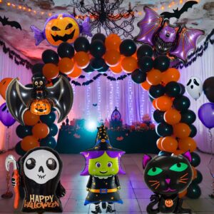 7 Pieces Large Halloween Foil Balloons Decorations Set, Includes Bat, Witch, Pumpkin, Black Cat, Skeleton, Ghost and Spider Designs Mylar Balloons for Spooky Trick-or-Treating Party Supplies