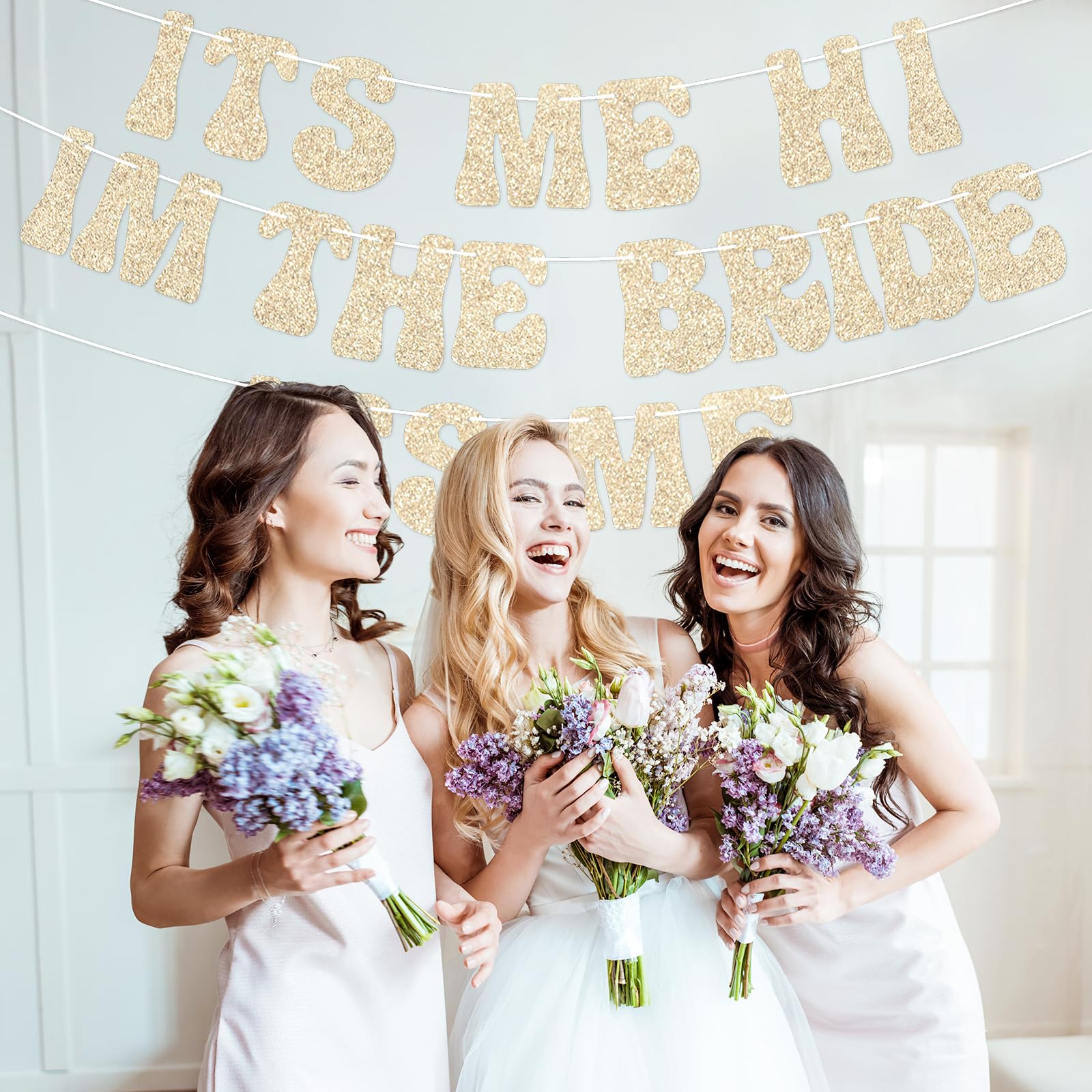 Bride Party Banner, 9.84 Feet Pre-Strung Bachelorette Banner Gold Its Me Hi I'm The Bride Its Me Banner Singer Party Decorations Wedding Photo Props