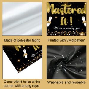 Labakita Mastered It Backdrop Banner, Masters Graduation Decorations, Masters Degree Graduation Banner, Graduation Decorations 2024, Graduation Party Indoor/Outdoor Decorations（Black and Gold）