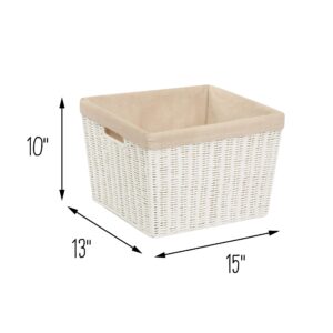 YQDSTE Lined Storage Basket (White/Natural, 13"" 15"" x 10""), YST-021