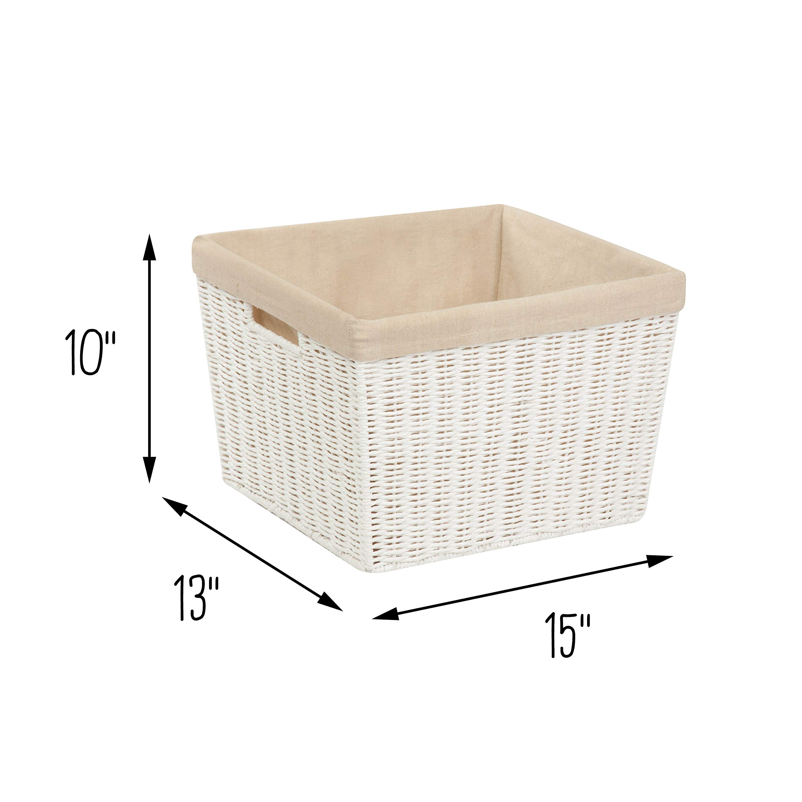 YQDSTE Lined Storage Basket (White/Natural, 13"" 15"" x 10""), YST-021