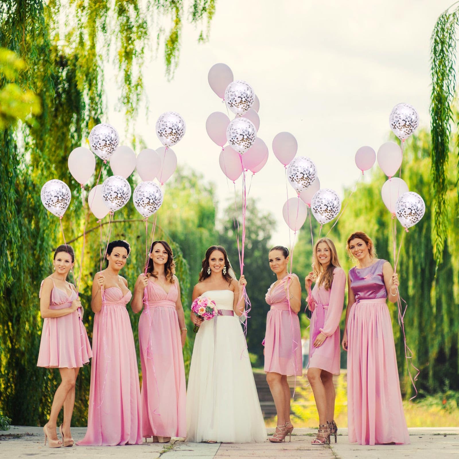 12inch Pink Balloon and Metallic Silver Balloon for Wedding Bridal Birthday Baby Shower Decoration