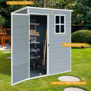 SumKea 5x3 FT Resin Storage Shed, with Padlock Storage Shed, Comes with Vents and Front Window Outdoor Shed, All-Season Waterproof Tool Shed, for Garden, Backyard, Lawn, Grey