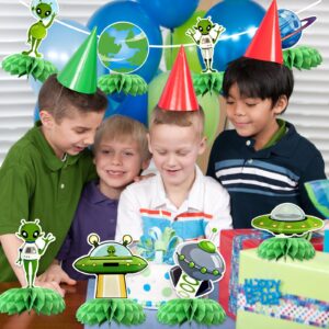 9 Pcs Alien Party Decorations Honeycomb Centerpiece Table Topper UFO Themed Green Alien Outer Space Party Supplies for Kids Adults Birthday Party Baby Shower Halloween Decor