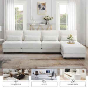 Acosure 120" Oversized Deep Sectional Sofa with Reversible Chaise,Convertible L-Shaped Couch,Space Saving,Loop Yarn Fabric 5-seat Armless Indoor Furniture for Living Room,Apartment,Cream