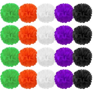 mortd 20 pcs halloween paper tissue honeycomb balls, 6” black white orange purple green tissue paper pom poms decorations with glue for halloween bulletin board school wall decorations