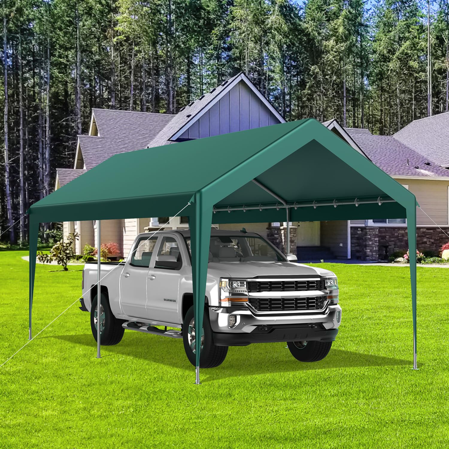 Raxmolo 10x20FT Heavy Duty Carport, Portable Car Canopy Garage Boat Shelter Party Tent, UV Resistant Waterproof Carport Canopy with Four Wind-Resistant Ropes, Green