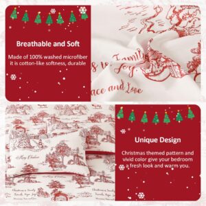 Christmas Duvet Cover King Size, Duvet Cover Set 3 Pieces Soft Microfiber Red Bedding Set Christmas Theme Reindeers Santa Claus Christmas Trees Pattern Comforter Set (104"x90")(Not Comforter)