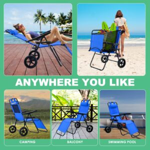 DoCred Beach Cart Chair - 2 in 1 Foldable Beach Chair with Wheels, Beach Lounge Chair, Chair Wagon Beach Cart with 5 Positions for Beach, Backyard, Pool, Camping or Picnic