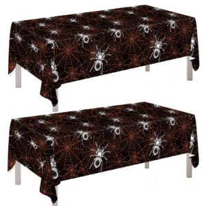 dazonge halloween decorations indoor/outdoor, spill-proof spider web tablecloth, 2 pack plastic halloween table covers 54''x110'' black, halloween decor for trick or treat events