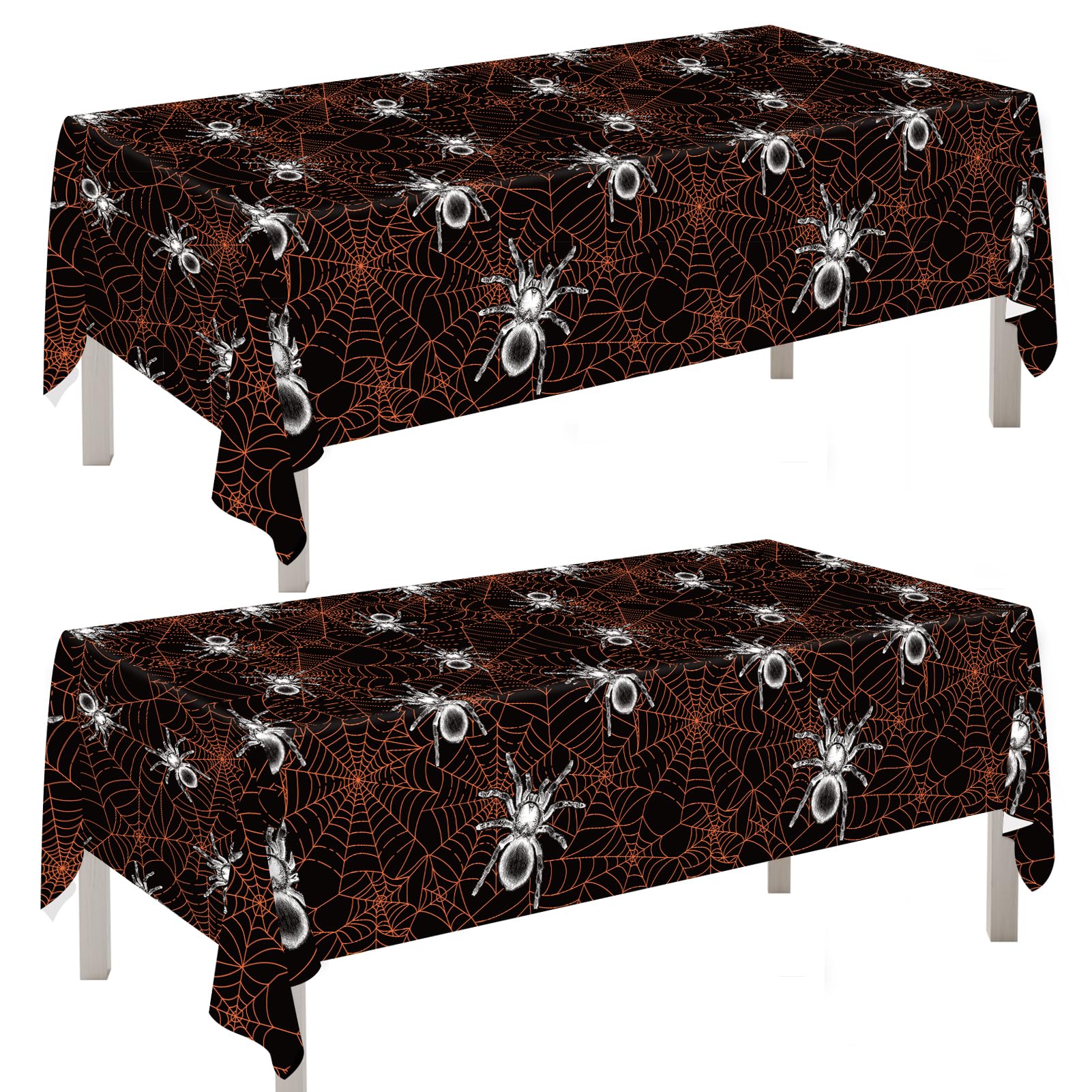 DAZONGE Halloween Decorations Indoor/Outdoor, Spill-Proof Spider Web Tablecloth, 2 Pack Plastic Halloween Table Covers 54''x110'' Black, Halloween Decor for Trick or Treat Events