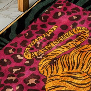 Boho Pink Tiger Rug 5x8 ft Leopard Print Rug Animal Print Area Rug for Bedroom Yellow Tiger Carpet for Living Room Non-Slip Washable Tiger Carpet