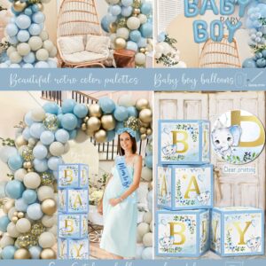 Elephant Baby Shower Decorations for Boy, Blue Elephant Baby Shower Party Supplies, It's a Boy Backdrop Tablecloth Elephant Balloon Arch BABY Box Mom to Be Sash Dad to Be Pin