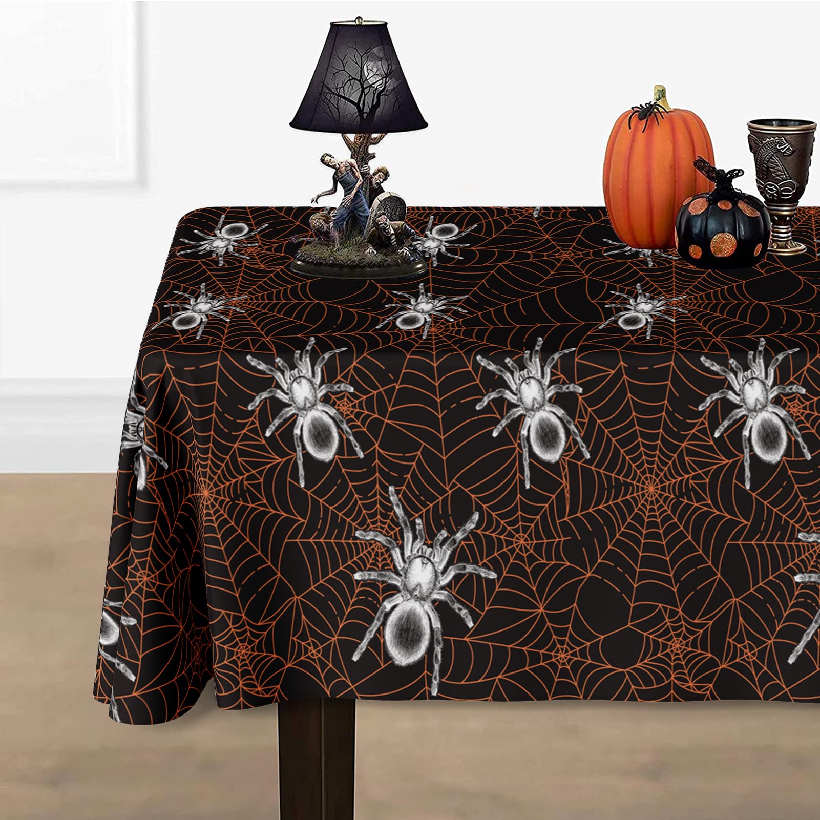 DAZONGE Halloween Decorations Indoor/Outdoor, Spill-Proof Spider Web Tablecloth, 2 Pack Plastic Halloween Table Covers 54''x110'' Black, Halloween Decor for Trick or Treat Events