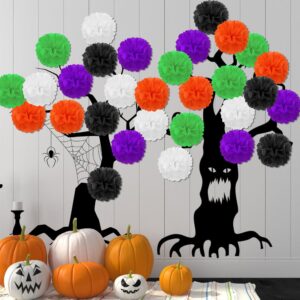 mortd 20 PCS Halloween Paper Tissue Honeycomb Balls, 6” Black White Orange Purple Green Tissue Paper Pom Poms Decorations with Glue for Halloween Bulletin Board School Wall Decorations