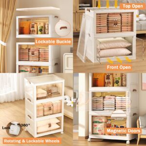 Stackable Storage Bins with Lids, MU TU HD Plastic Storage Cabinet Storage Box Collapsible Clothes Storage Containers with Doors Wardrobe Closet Organizers and Storage for Home (23.62*16.54*41.65")