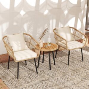 dwvo all-weather wicker patio furniture bistro set, 3-piece outdoor patio conversation set with table and seat cushions for patio, balcony, backyard, porch and terrace