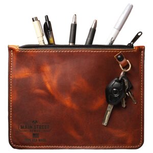 made in usa leather utility pouch | premium leather pencil case | handmade leather pen case - durable leather pouch - versatile small leather bag for office, travel & gifts for men & women