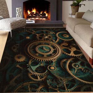 rugylsf Living Room Area Rug Steampunk Gear Print Luxury Rug Bedroom Dining Room Soft Non-Slip Floor Mats Washable Black Gear Rug Tool Shop Office Rug Mechanical Enthusiast Rugs 4x6ft