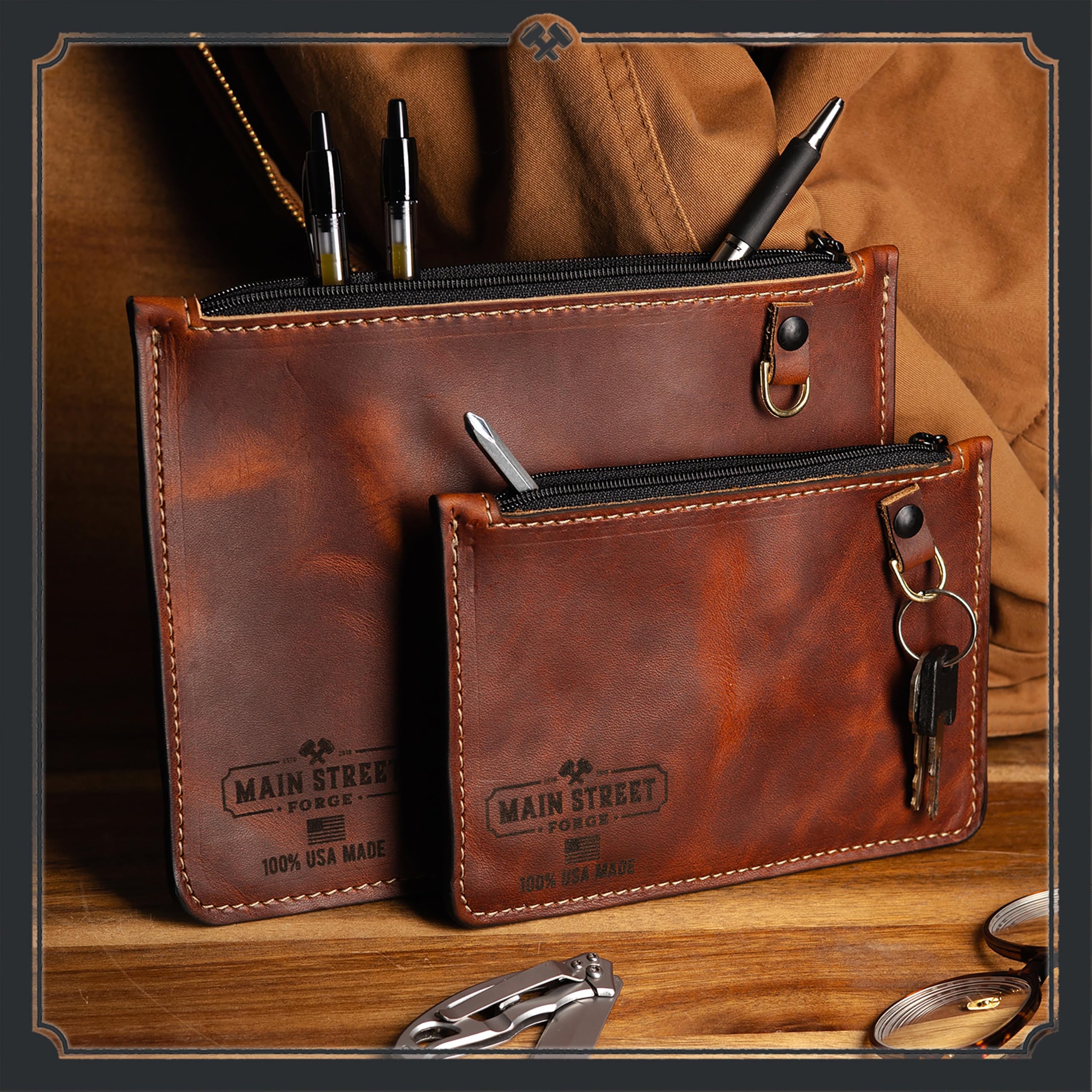 Made in USA Leather Utility Pouch | Premium Leather Pencil Case | Handmade Leather Pen Case - Durable Leather Pouch - Versatile Small Leather Bag for Office, Travel & Gifts for Men & Women