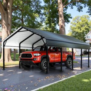 jy qaqa 12 x 20 ft metal carport, heavy duty carport canopy with galvanized steel roof, outdoor car tent metal garage shelter for car, suv, trucks and boats