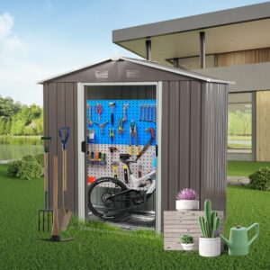 Favfurish Outdoor Sheds 8 x 4 FT & Outdoor Storage Clearance,Heavy Duty Utility Tool House with Punched Vents,Sliding Doors & Padlock,Waterproof Garden Shed for for Backyard Lawn Patio,Grey