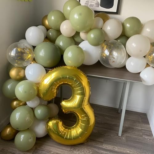 Dusty Sage Green Blue Balloons, 60 PCS Olive Green Slate Blue Beige Balloons with Metallic Gold Confetti Balloons, 12 Inch Latex Balloon Set for Boho Birthday Wedding Bridal Shower Party Decorations