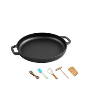 unoschrim cast iron skillet 14 inch, round nonstick frying pan, double handle outdoor camping cookware, versatile cast iron griddle for frying, sautéing or baking, oven safe cookware, induction safe