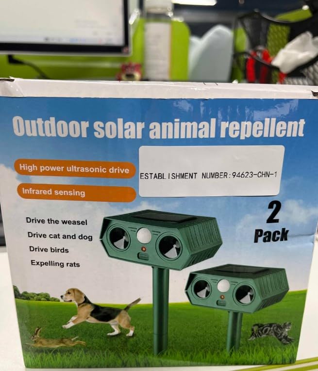 2024 Solar Ultrasonic Animal Repellent Outdoor Cat Deterrent with Motion Sensor for Deer Squirrel Cat Dog Skunk Rabbit Raccoon, Deer Repellent Devices Skunk Repellent for Yard Garden, 4 Pack