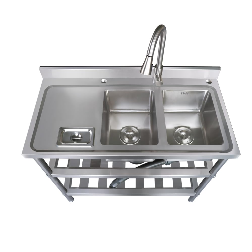 304 Stainless Steel Utility Sink Station - Left-Hand Operating Platform, 47.2 * 19.7 * 35.3 Inch Free Standing Commercial Grade Sink for Outdoor and Indoor Use - NSF Certified