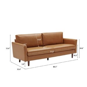 Kingfun 80'' Faux Leather Sofa for 3 People Leather Couch with Comfortably Wide Seats and Soft Cushions, Mid-Century Easy Assembly Modern Loveseat for Living Room, Camel