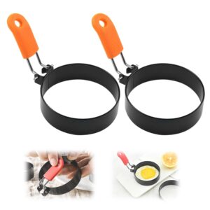 egg rings for frying, 2024 upgrade stainless steel egg rings for frying silicone handle egg rings, 3.5 inch round egg rings for fried egg rings for camping breakfast sandwiches (orange, 2pcs)