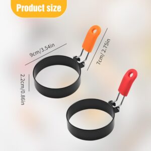 Egg Rings for Frying, 2024 Upgrade Stainless Steel Egg Rings for Frying Silicone Handle Egg Rings, 3.5 inch Round Egg Rings for Fried Egg Rings for Camping Breakfast Sandwiches (Orange, 2PCS)