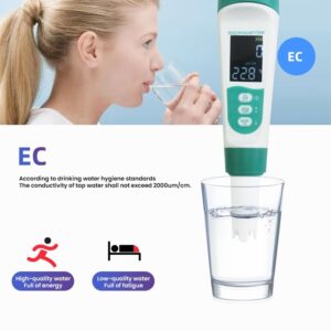 5-in-1 Voice Prompts Water Quality Tester for PH/TDS/EC/Salt/Temperature, with USB-Rechargeable, IP67 Digital pH Meter with Auto Calibration and VA for Hydroponics, Garden, Pool, Aquarium