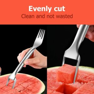 2-in-1 Stainless Steel Fruit Cutter, 2024 Upgrade Watermelon Fork Slicer Cutter Dual Head Watermelon Cutter Slicer Tool, Summer Fruit Cutting Fork Quickly Fruit Forks Slicer for Kitchen Camping(1pcs)