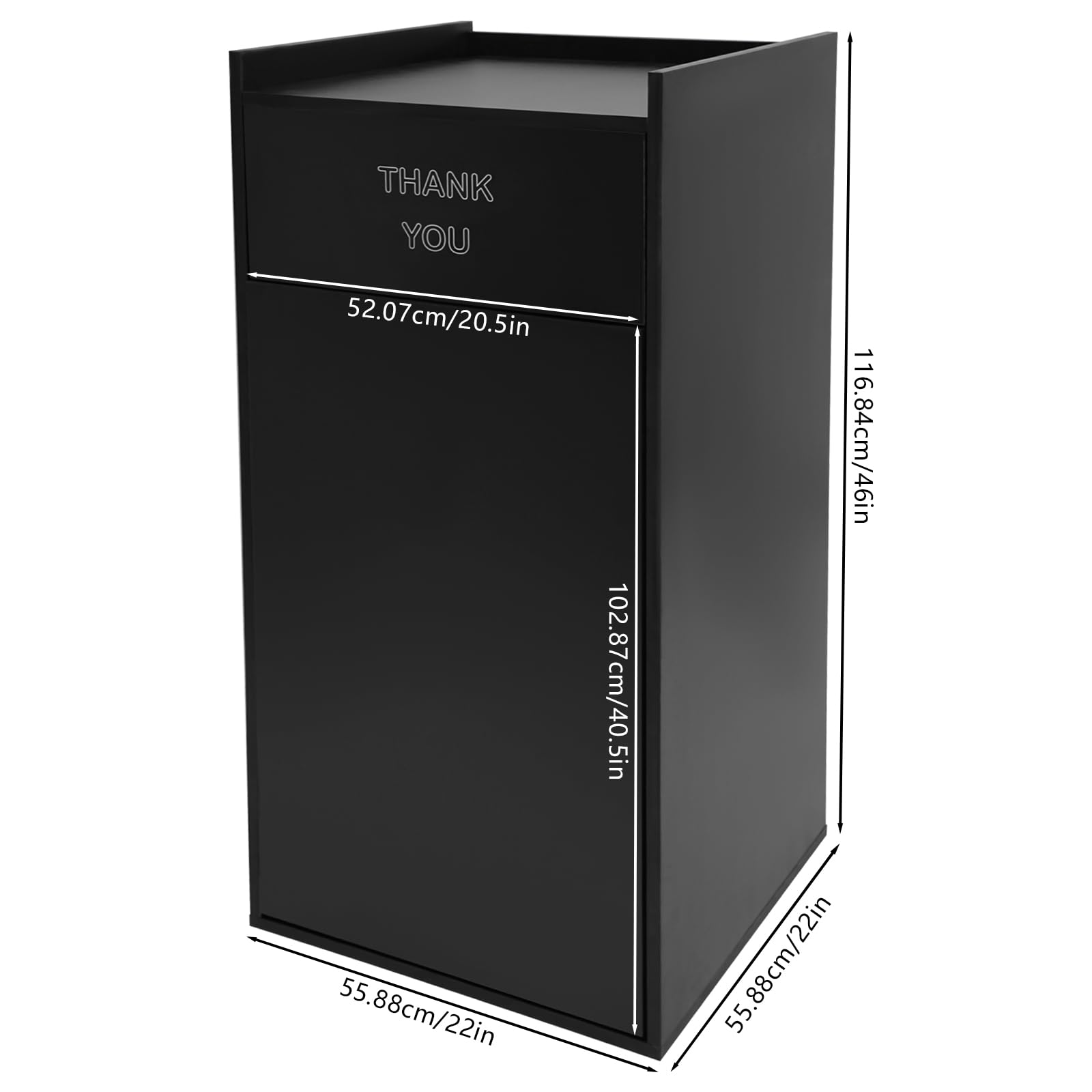 Restaurant Trash Bin Cabinet, 22"x22"x46" Garbage Can Commercial with A Foldable Canvas Trash Bag Inside, Garbage Receptacle Indoor with Tray Holder for Restaurants, Cafeterias (Black)