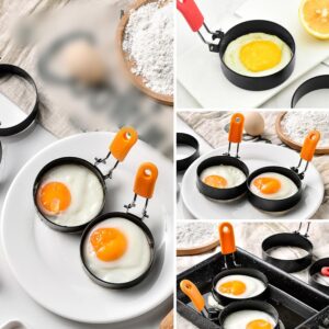 Egg Rings for Frying, 2024 Upgrade Stainless Steel Egg Rings for Frying Silicone Handle Egg Rings, 3.5 inch Round Egg Rings for Fried Egg Rings for Camping Breakfast Sandwiches (Orange, 2PCS)