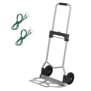 garveetech folding hand truck and dolly, 180lbs load capacity, steel portable folding cart with bungee cord telescopic handle and rubber wheels for home, travel, mobile warehouse