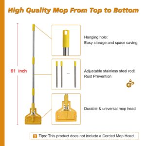 Mop Handle, 61" Wet Mops Heavy Duty Loop-end String Mop Head Surface Floor Cleaner with Stainless Steel Hard Pole Commercial Industrial Grade Mop