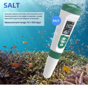 5-in-1 Voice Prompts Water Quality Tester for PH/TDS/EC/Salt/Temperature, with USB-Rechargeable, IP67 Digital pH Meter with Auto Calibration and VA for Hydroponics, Garden, Pool, Aquarium