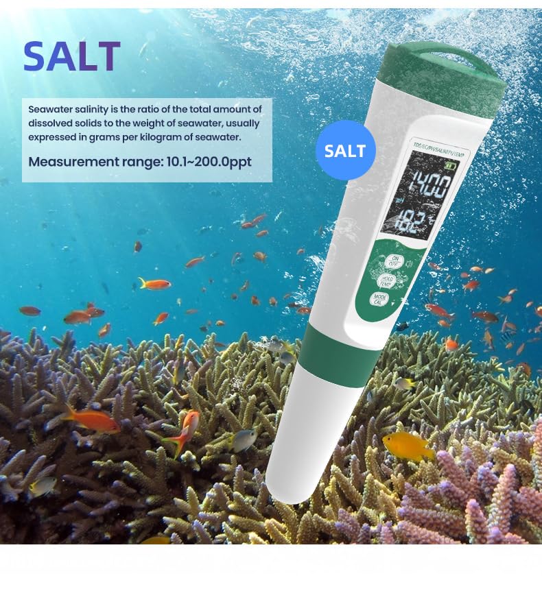 5-in-1 Voice Prompts Water Quality Tester for PH/TDS/EC/Salt/Temperature, with USB-Rechargeable, IP67 Digital pH Meter with Auto Calibration and VA for Hydroponics, Garden, Pool, Aquarium