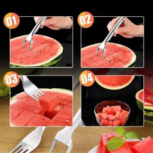 2-in-1 Stainless Steel Fruit Cutter, 2024 Upgrade Watermelon Fork Slicer Cutter Dual Head Watermelon Cutter Slicer Tool, Summer Fruit Cutting Fork Quickly Fruit Forks Slicer for Kitchen Camping(1pcs)