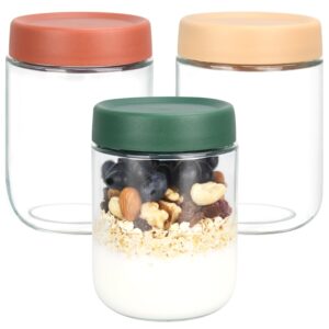 mdvora 3 pack 16oz overnight oats jars with lids, glass jars with airtight lids, wide mouth overnight oats jars, glass food storage containers(3 pack, 16oz)