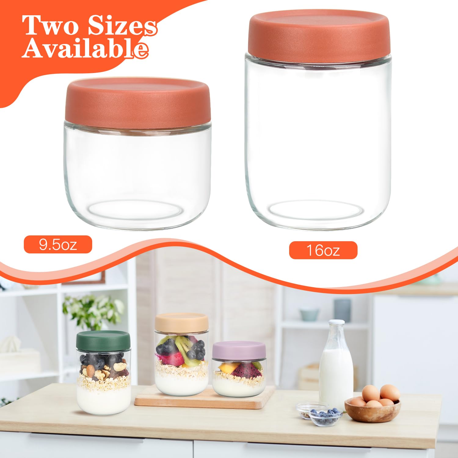 Mdvora 3 Pack 16oz Overnight Oats Jars with Lids, Glass Jars with Airtight Lids, Wide Mouth Overnight Oats Jars, Glass Food Storage Containers(3 Pack, 16oz)